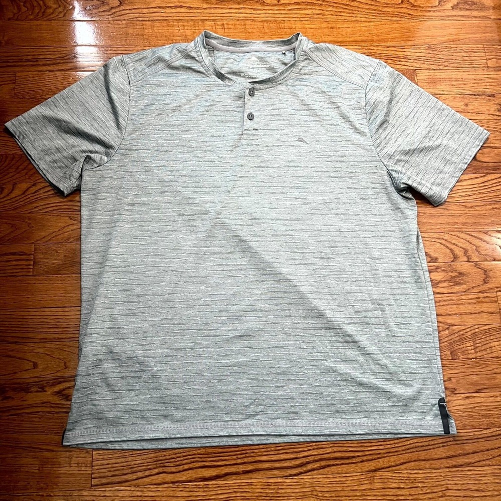 Tommy Bahama Shirt Men's XL Gray Performance Henley Lightweight Logo Stretch Top